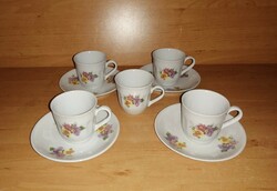 Iris Cluj porcelán virágmintás kávéscsésze 5 db + 4 db csészealátét (8/K)