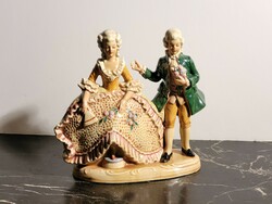 Old German porcelain figure rococo figure couple man woman gdr lippelsdorf dance couple dating suitor