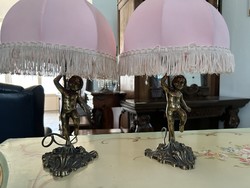 2 bronze angel lamps