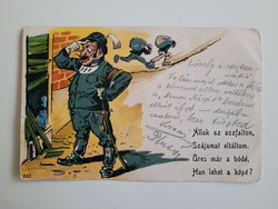 Régi antik 1901 Monarchia rendőr csendőr karikatúra képeslap