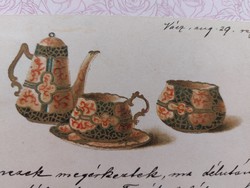 Régi képeslap 1900 levelezőlap porcelán teás motívum