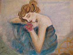 Unknown artist: Art Nouveau inspired pastel female portrait