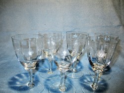 6 old stemmed glass glasses with a cluster of grapes pattern