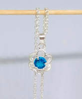 Silver-plated necklace with blue crystal flower head pendant 48
