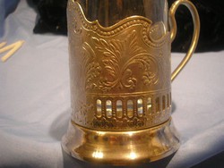 N16 Antik Ezüstözött szamovár üveg pohár ízléses cizellált tartójában pótlásra is  eladó 11.5 cm-es