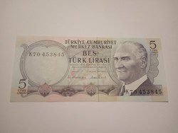 Törökország Unc 5 Líra  1970 !!