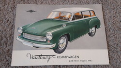 DDR, NDK, 1962 Wartburg 311 kombiwagen, modell veterán autó nagy prospektus ,retro reklám,