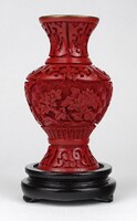 1L958 Régi piros cinóber keleti váza 12.5 cm