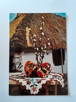 Retro húsvéti képeslap falusi ház fotó levelezőlap