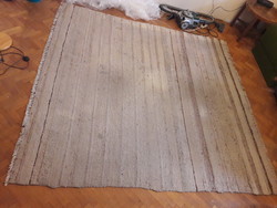 Hatalmas, vastag, natúr rusztikus csíkos kézi szőtt gyapjú szőnyeg tisztítatlan 265x255 cm