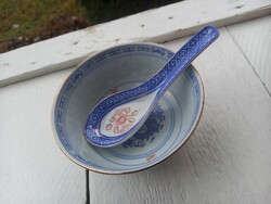 Kínai porcelán levesestál+kanál szettben