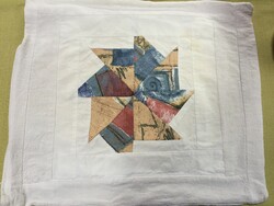 Lenvászon, patchwork díszpárnahuzat, kézi munka,  39 x 34 cm