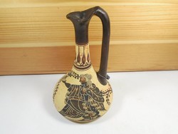 Régi kézzel festett görög kerámia váza kancsó kanna replika - 15 cm magas
