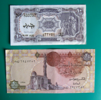 Egyiptom - 10 Piaster és 1 font - 2 db-os Bankjegy lot  - 1980, 1985