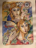 Józsa János festőművész Tavasz című akvarellje