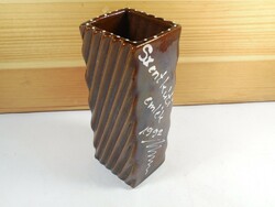 Régi Retro barna mázas kerámia váza Szentkúti szuvenír emlék kb. 1992-es évek