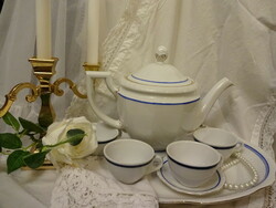 Antik Zsolnay ,,Éva" dekor teakiöntő, kék-fehér csészék, húsos tál