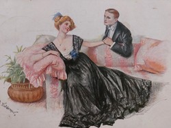 Régi képeslap 1913 művészrajz levelezőlap