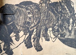 Horse watering (etching) to be restored! Graphics by Austrian artist Hugo Henschl