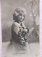 Old postcard New Year postcard little girl photo
