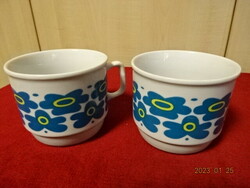 Zsolnay porcelain, glass with blue and yellow pattern, two pieces. He has! Jokai.