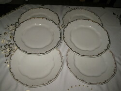 Zsolnay, broadly gold feathered, set of six flat plates, nice condition