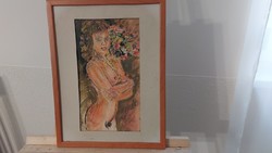 (K) G. Katona Tibor akt festmény, képe 32x43 cm kerettel