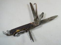 Antik régi bicska kés szarvas agancs nyél Miköv felirattal