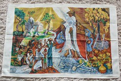 Jelzett, retro nagy méretű bibliai jelenetes falvédő, falikép  hibátlan