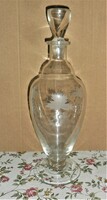 Glass bottle. With grape pattern, super shape. With a wide base and its own plug. 31 cm high