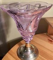Nagy méretű kristály váza ezüst talppal