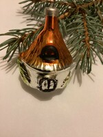 Régi üveg manó házikó karácsonyfadísz