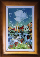 Kornélia Fehér: White Christmas - fire enamel - framed 32x22cm - artwork 25x15cm - 19/605