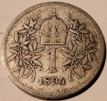 N/022 - 1894, Austrian, silver József Ferenc 1 crown
