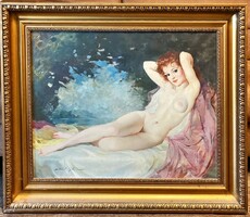 Szánthó Mária fekvő akt, olaj, keret nélkül: 58×78 cm, kerettel 82×102 cm