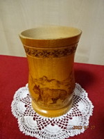 Russian wooden vase, with a burnt pattern, bear motif, diameter 7 cm. He has! Jokai.