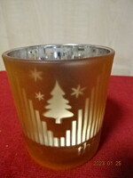 Glass cup with Christmas pattern, Christmas inscription, height 7.8 cm. He has! Jokai.