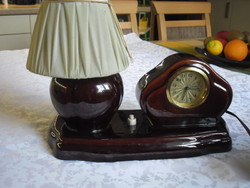 Régi ART DECO kerámia asztali lámpa órával