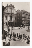 Ferenciek tere Budapest a Belvárosi Ferences templommal - képeslap 1967-ből