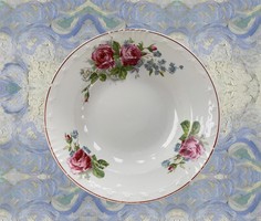 Antique rose forget-me-not plate, deep pink plate with a hairline crack
