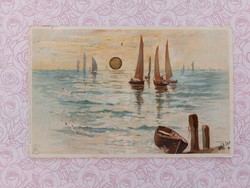 Régi képeslap 1899 levelezőlap tenger hajó arany Nap motívum