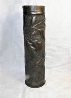 Lőszer hüvely váza - Domborműves tölgy levél és makk díszitéssel - 30 cm