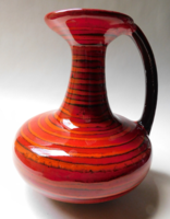 Red industrial art vase with handles - János Majoros - 19.5 Cm