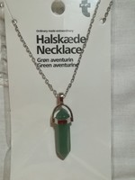Aventurine mineral pendant with chain.