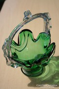 Zöld fújt üveg csodaszép kosár, kaspó, virágtartó