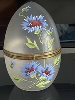 Antique large size enamel painted ground glass egg with copper fittings.