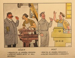 Gerő Sándor (1904-1977) RÉGEN ÉS MOST Technika: vegyes technika, papír Méret: 25,5 x 38 cm