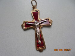 Gilded crucifix pendant with red enamel