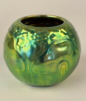 Zsolnay eozin porcelán váza, gömb váza, 2000-es évek pecsétes jelzésével