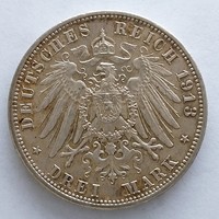 1913 E. German Empire silver 3 marks (no: 23/232.)